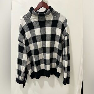 Ralph Lauren Black and White Checkered Fringe Women Sweater size XL